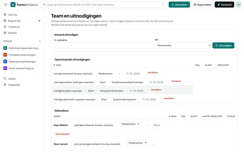 Team en klanten uitnodigen